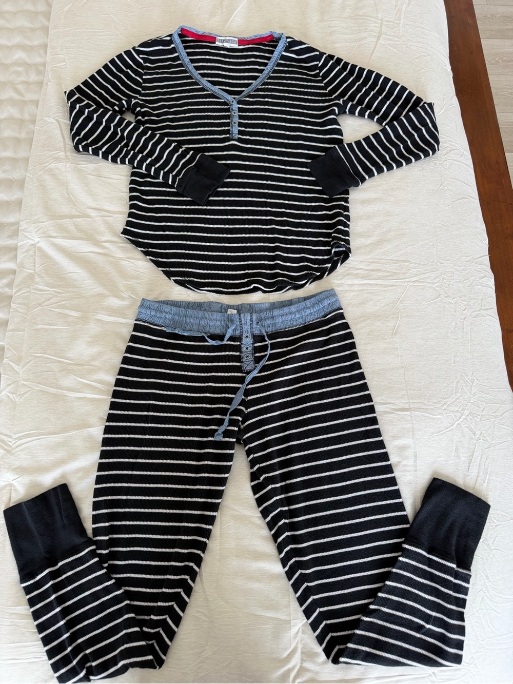 P.J. Salvage black and white striped lounge pants and top